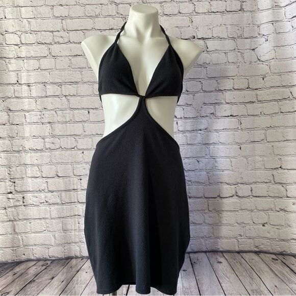 Anthropologie Black Sleeveless Cut Out Mini Dress size Large NEW - Picture 1 of 8